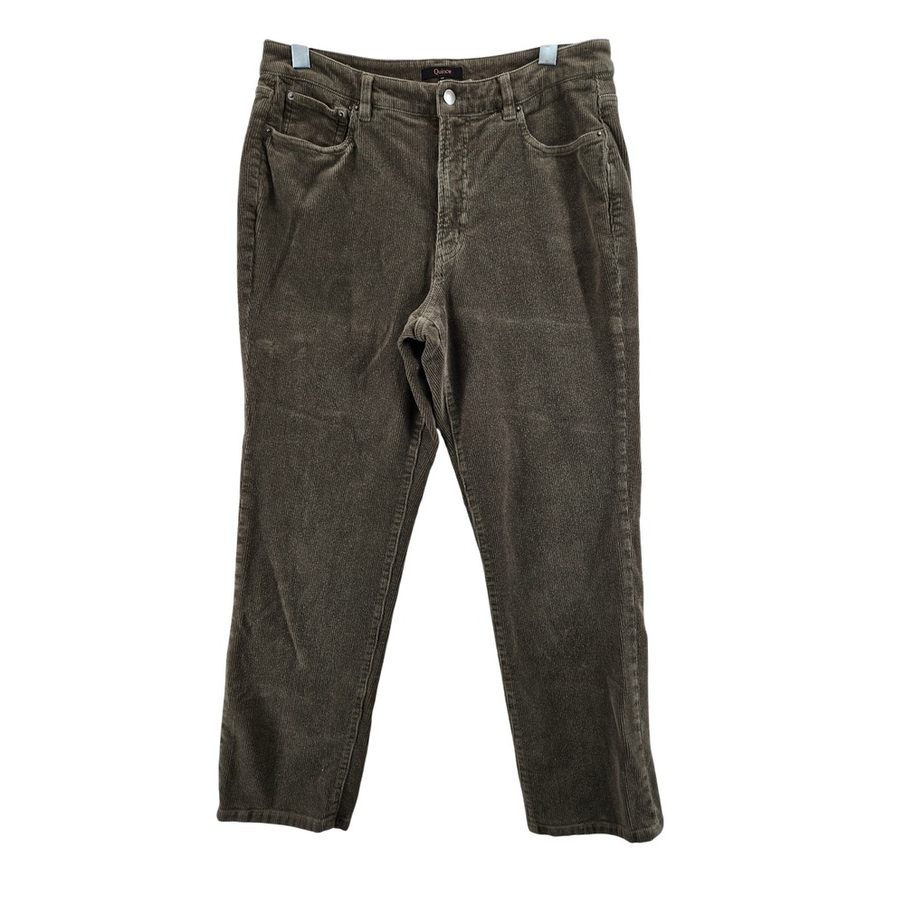 Quince Womens Organic Cotton Stretch Corduroy Straight Leg‎ Pants Olive Green 12